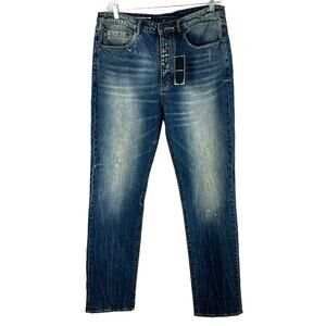 Six Week Residency NWT Men's Dirty Indigo Slim Straight Jeans Size 36 Distressed